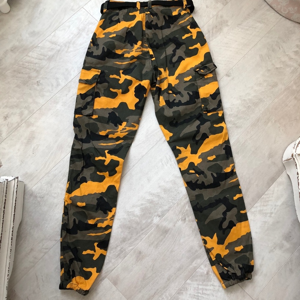 Black, Yellow & Green Camo Cargo Pants - Picture 2 of 4